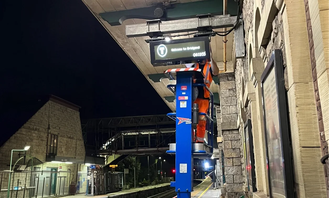 Customer information screens on a station platform